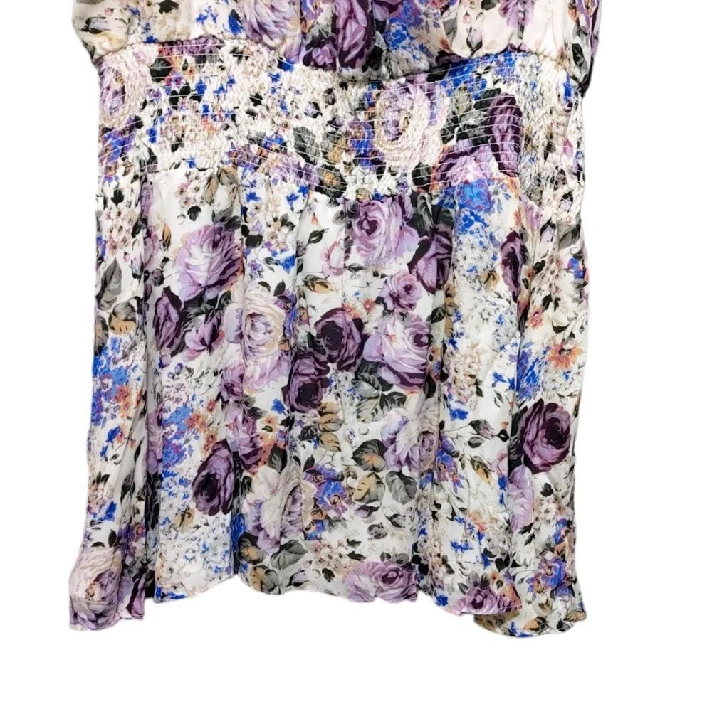 Parker Gabriella Floral Silk Shirt Sleeve Mini Dress Women's Size Medium M - Picture 8 of 14